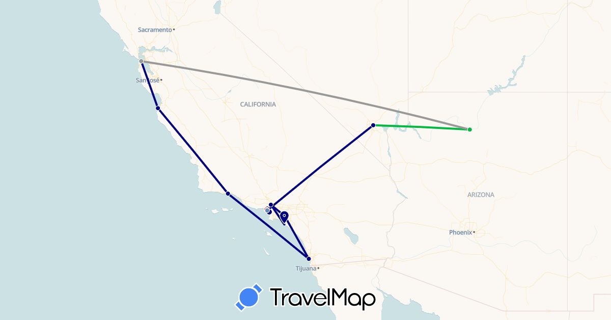 TravelMap itinerary: driving, bus, plane, cycling, hiking in United States (North America)